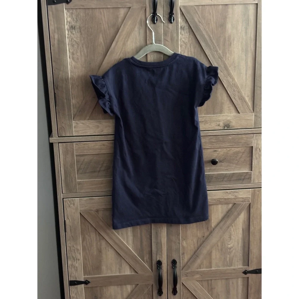 Nautica Girls Navy Blue Trompe L'oeil Purse Graphic Ruffle Sleeve Dress Size 5